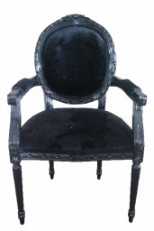 Angelina French Oval Carved Chair in Black Finish and Black Velvet