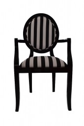 Sienna Oval Back Arm Chair in Black Frame with Black and White Stripe Fabric