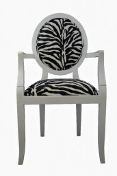 Sienna Oval Back Arm Chair in White Frame with Zebra Print Fabric