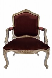 Stella Louis XV Armchair in Silver Leaf and Dark Magenta Velvet Fabric