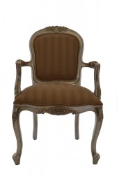 Edith Louis Armchair in Silver Leaf and Mushroom Stripe Fabric
