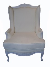 French Oreiles Louis XV Wing Back Chair in White and Ivory 