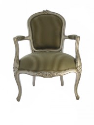 Sophia Cabriolet Armchair in Silver Finish and Stripe Green Fabric
