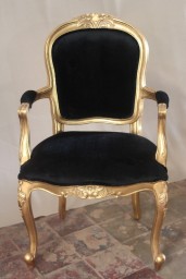 Edith Louis Armchair in Gold Leaf and Black Velvet Fabric