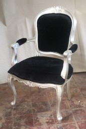 Edith Louis Armchair in Silver Leaf and Black Velvet Fabric
