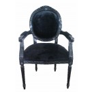 Angelina French Oval Carved Chair in Black Finish and Black Velvet