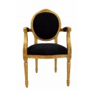 Angelina French Oval Carved Chair in Gold Leaf and Black Velvet Fabric