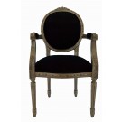 Angelina French Oval Carved Chair in Silver Leaf and Black Velvet