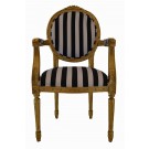 Angelina French Oval Carved Chair in Gold Leaf and Black and White Stripe Fabric