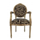 Angelina French Oval Carved Chair in Silver Leaf and Zebra Print Fabric