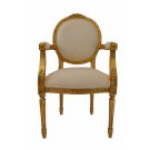 Angelina French Oval Carved Chair in Gold Leaf and Multi Stripe Ivory Fabric