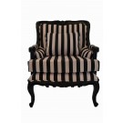 French Bergere Lux Armchair with Black and White Stripe Fabric