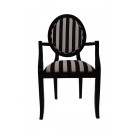 Sienna Oval Back Arm Chair in Black Frame with Black and White Stripe Fabric