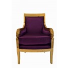Bergere Empire De Jacob Armchair in Gold Leaf and Purple Satin Fabric