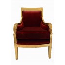 Bergere Empire De Jacob Armchair in Gold Leaf and Red Velvet Fabric