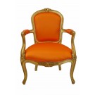 Sophia Cabriolet Armchair in Gold Leaf and Orange Satin Fabric