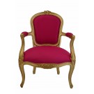Sophia Cabriolet Armchair in Gold Leaf and Pink Fabric