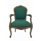 Sophia Cabriolet Armchair in Silver Leaf and Turquoise Satin Fabric