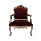 Stella Louis XV Armchair in Silver Leaf and Dark Magenta Velvet Fabric