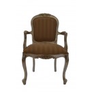 Edith Louis Armchair in Silver Leaf and Mushroom Stripe Fabric