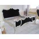 French Louis Carved King Bed Upholstered in Silver Leaf and Black Velvet