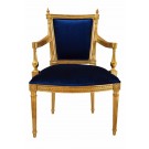 Clara French Louis XVI Armchair Gold Leaf and Navy Blue Velvet