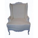 French Oreiles Louis XV Wing Back Chair in White and Ivory 