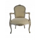 Sophia Cabriolet Armchair in Silver Leaf and Stripe Ivory Fabric