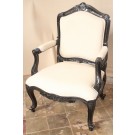 Stella Louis XV Armchair in Black Finish and Cream Linen Fabric