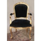 Edith Louis Armchair in Gold Leaf and Black Velvet Fabric