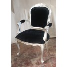 Edith Louis Armchair in Silver Leaf and Black Velvet Fabric