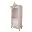 French Louis XV Mirrored One Door Armoire in Antique White