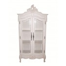 French Louis Two Door Armoire with Glass Doors in Antique White