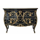 French Louis XV Two Drawer Bombay Chest Black with Gold Decor